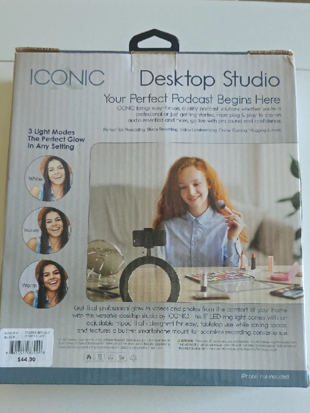 (J67) ICONIC Desktop Studio 8" LED Ring Light with Tripod Phone Mount - White - Picture 2 of 3